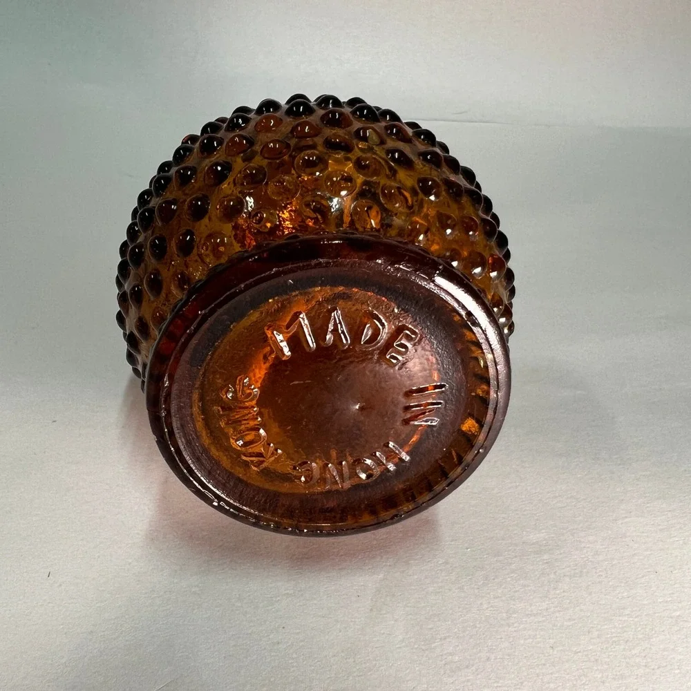 Vintage Amber Glass Hobnail Miniature Oil Lamp 8 1/4